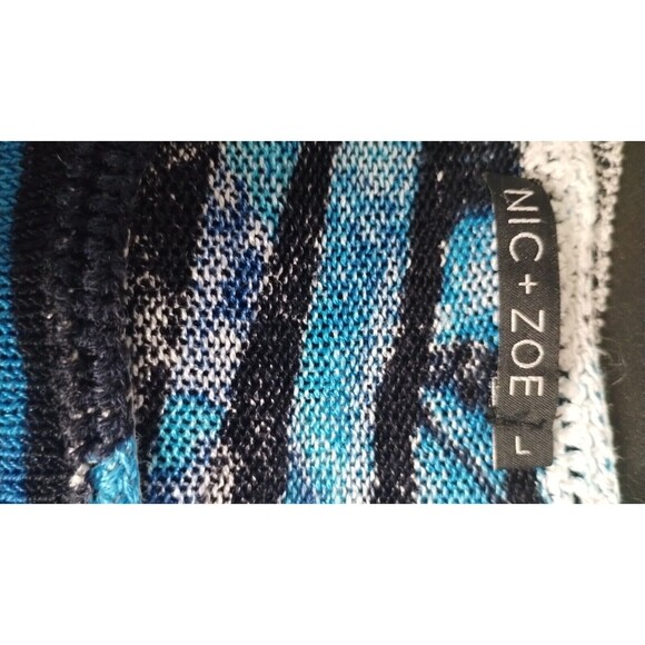 Nic + Zoe Women's Blue Cream Geo Pattern Knit Lightweight Sweater Large - Picture 8 of 9